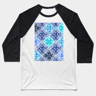 Blue Painted Moroccan Tile Pattern Baseball T-Shirt